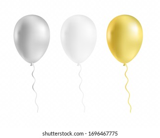 Realistic bunch of glossy flying helium balloons. Birthday party balloon composition isolated on transparent background. Premium quality vector illustration.