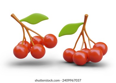 Un montón realista de bayas rojas. Objeto vector, vista desde diferentes lados. Conjunto de elementos para el diseño otoñal. Apetitosos aperitivos naturales. Plantillas decorativas brillantes