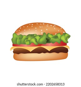 Realistic Burger, 3d Isolated Hamburger On White Background, Vector