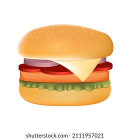 Realistic Burger vector illustration on white background, Burger vector illustration for restaurant promotion, menu cards, social media, packaging.    