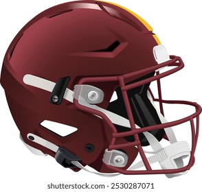 Realistic burgundy 3D helmet with burgundy mask and chin strap