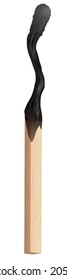 Realistic burning burnt match sticks on white background. Vector illustration