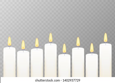 Realistic burning candle. Transparency grid. Vector stock illustration.