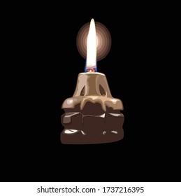 Realistic burning candle. Transparency grid.  apply to your design. Graphic element for documents, templates, posters, flyers. Vector illustration