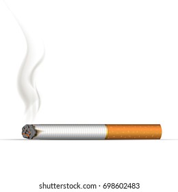 Realistic burning cigarette. Illustration on white background
