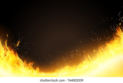 Realistic Burning Fire background, glitter flame effect in 3d illustration