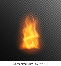 Realistic burning fire flame, vector effect with transparency.