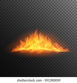 Realistic burning fire flame, vector effect with transparency.