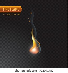 Realistic burning fire flame, vector effect with transparency.