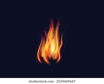 Realistic burning fire flames with shiny bright elements. Vector mockup of flame border, bright burning blaze with smoke and sparks. Realistic Burning Fire Flames with Bright Blaze, Smoke, and Sparks