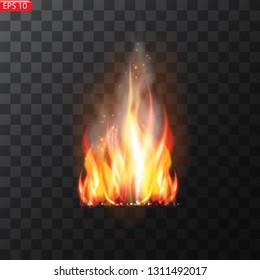 Realistic burning fire flames vector effect with transparency for design. Trail of fire.Burning flames translucent elements special Effect.