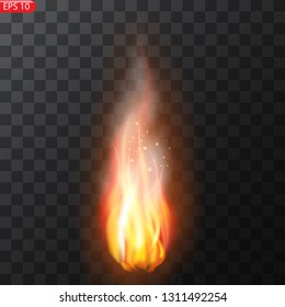 Realistic burning fire flames vector effect with transparency for design. Trail of fire.Burning flames translucent elements special Effect.