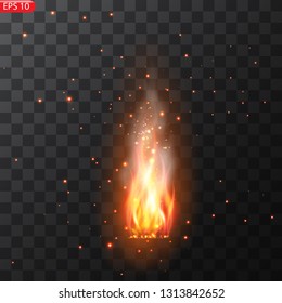 Realistic burning fire flames vector effect with transparency for design. Trail of fire.Burning flames translucent elements special Effect.