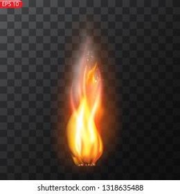 Realistic burning fire flames vector effect with transparency for design. Trail of fire.Burning flames translucent elements special Effect.