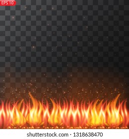 Realistic burning fire flames vector effect with transparency for design. Trail of fire.Burning flames translucent elements special Effect.
