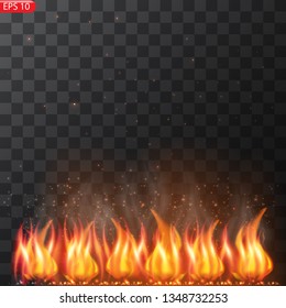 Realistic burning fire flames vector effect with transparency for design. Trail of fire.Burning flames translucent elements special Effect.
