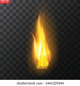 Realistic burning fire flames vector effect with transparency for design. Trail of fire.Burning flames translucent elements special Effect.