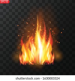 Realistic burning fire flames vector effect with transparency for design. Trail of fire.Burning flames translucent elements special Effect.