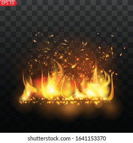 Realistic burning fire flames vector effect with transparency for design. Trail of fire.Burning flames translucent elements special Effect.