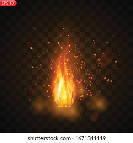 Realistic burning fire flames vector effect with transparency for design. Trail of fire.Burning flames translucent elements special Effect.