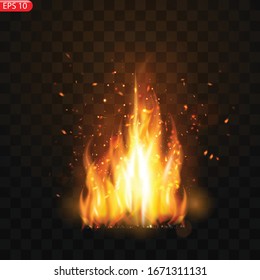 Realistic burning fire flames vector effect with transparency for design. Trail of fire.Burning flames translucent elements special Effect.