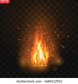 Realistic burning fire flames vector effect with transparency for design. Trail of fire.Burning flames translucent elements special Effect.