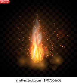 Realistic burning fire flames vector effect with transparency for design. Trail of fire.Burning flames translucent elements special Effect.