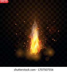 Realistic burning fire flames vector effect with transparency for design. Trail of fire.Burning flames translucent elements special Effect.