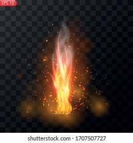 Realistic burning fire flames vector effect with transparency for design. Trail of fire.Burning flames translucent elements special Effect.