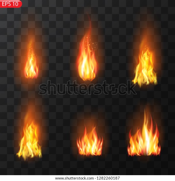 デザインの透明性を持つリアルな炎の炎のベクター画像エフェクト 火の軌跡 炎を燃やすと 半透明のエレメントが特殊効果を発揮します のベクター画像素材 ロイヤリティフリー