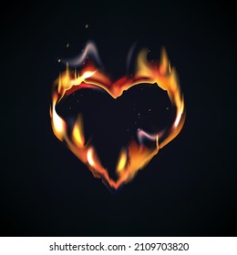 Realistic burning heart vector illustration.