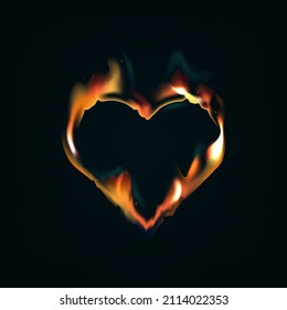 Realistic burning heart vector illustration.