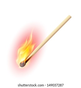 Realistic burning match. Illustration on white background