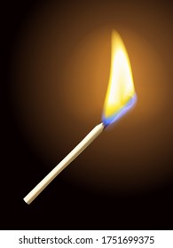Realistic burning match on dark background