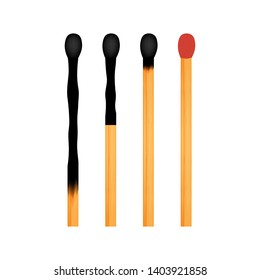 Realistic Burning Match on Transparency Grid Background. Vector stock illustration.