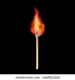 
Realistic burning match vector. Burning match on a black background