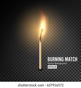 Realistic Burning Match Vector. Burning Match On Transparency Grid Background
