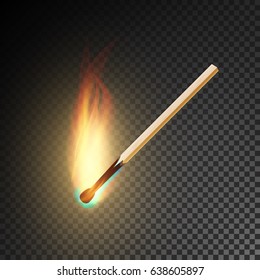 Realistic Burning Match Vector. Burning Match On Transparency Grid Background