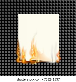 Realistic burning paper on a transparent background. Vector illustration.