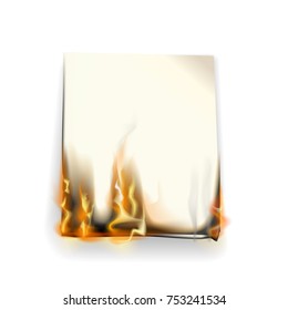 Realistic burning paper on a white background. Vector illustration.