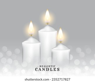 realistic burning wax candle background with bokeh effect vector
