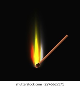 Realistic burnt matchstick. Burning matchstick vector illustration