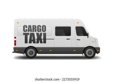 Realistic Bus Mockup. Red Cargo Van Taxi For Delivery. Vector Illustration.