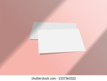 Realistic business card mockup template with vector long shadow effects. Photo-realistic scene. Vector illustration with shadow overlays