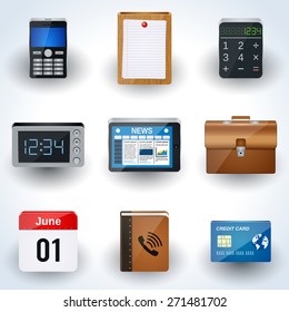 Realistic business icons vector set