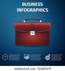 Realistic Business infographics. Briefcase red business icon isolated on grey background. Vector Illustration