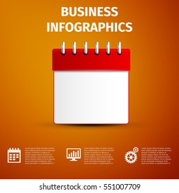 Realistic Business infographics icon. Calendar red icon isolated on grey background. Vector Illustration