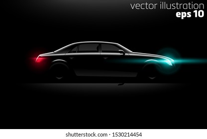 Realistic business luxury prestige car lit in the night