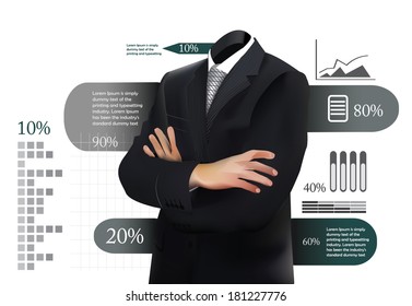 Realistic business man template with no head, infographic template