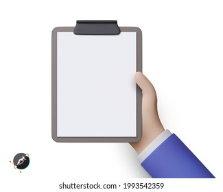 Realistic businessman hand hold empty tablet. Vector illustration